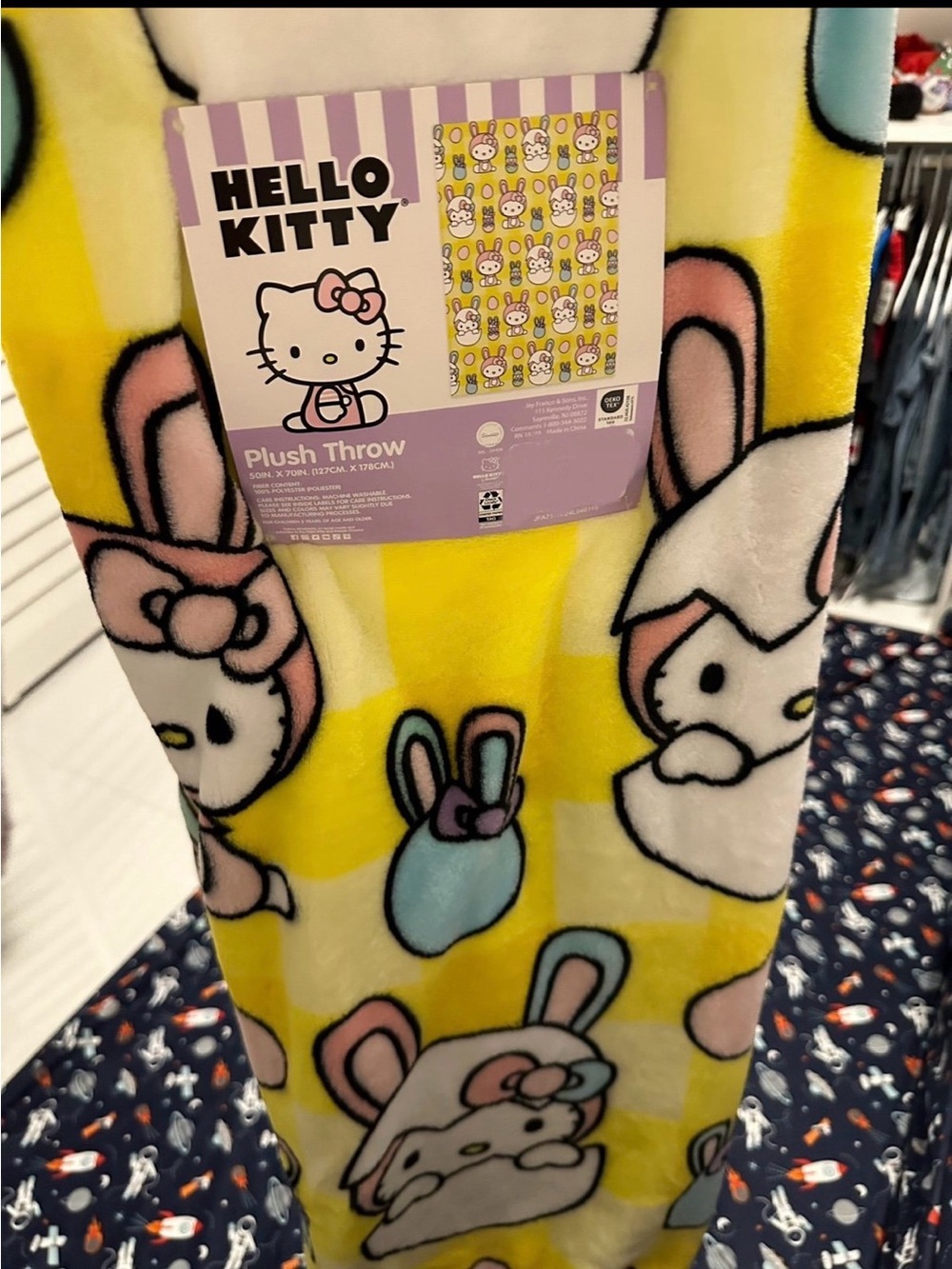 Hello Kitty Yellow Pink Blue Plush Throw Blanket